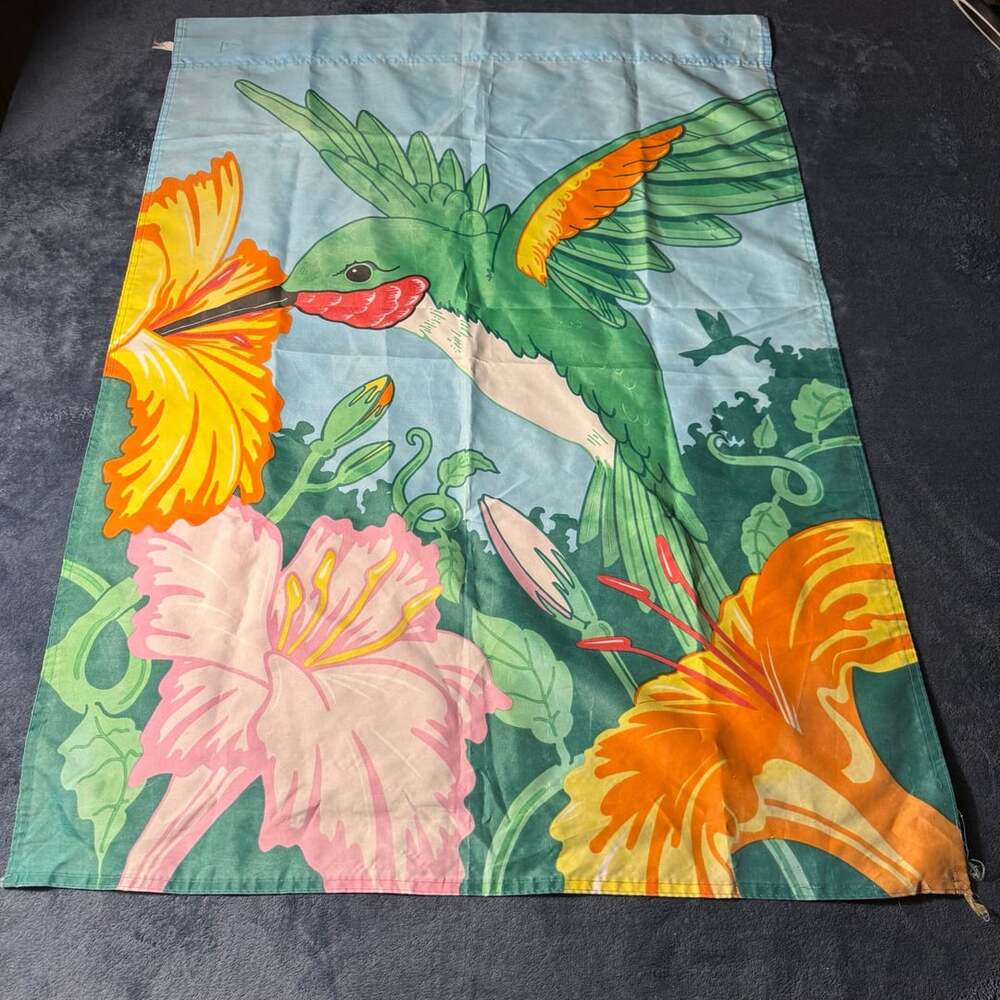 Hummingbird Garden Flag Blue Sky Green Pink